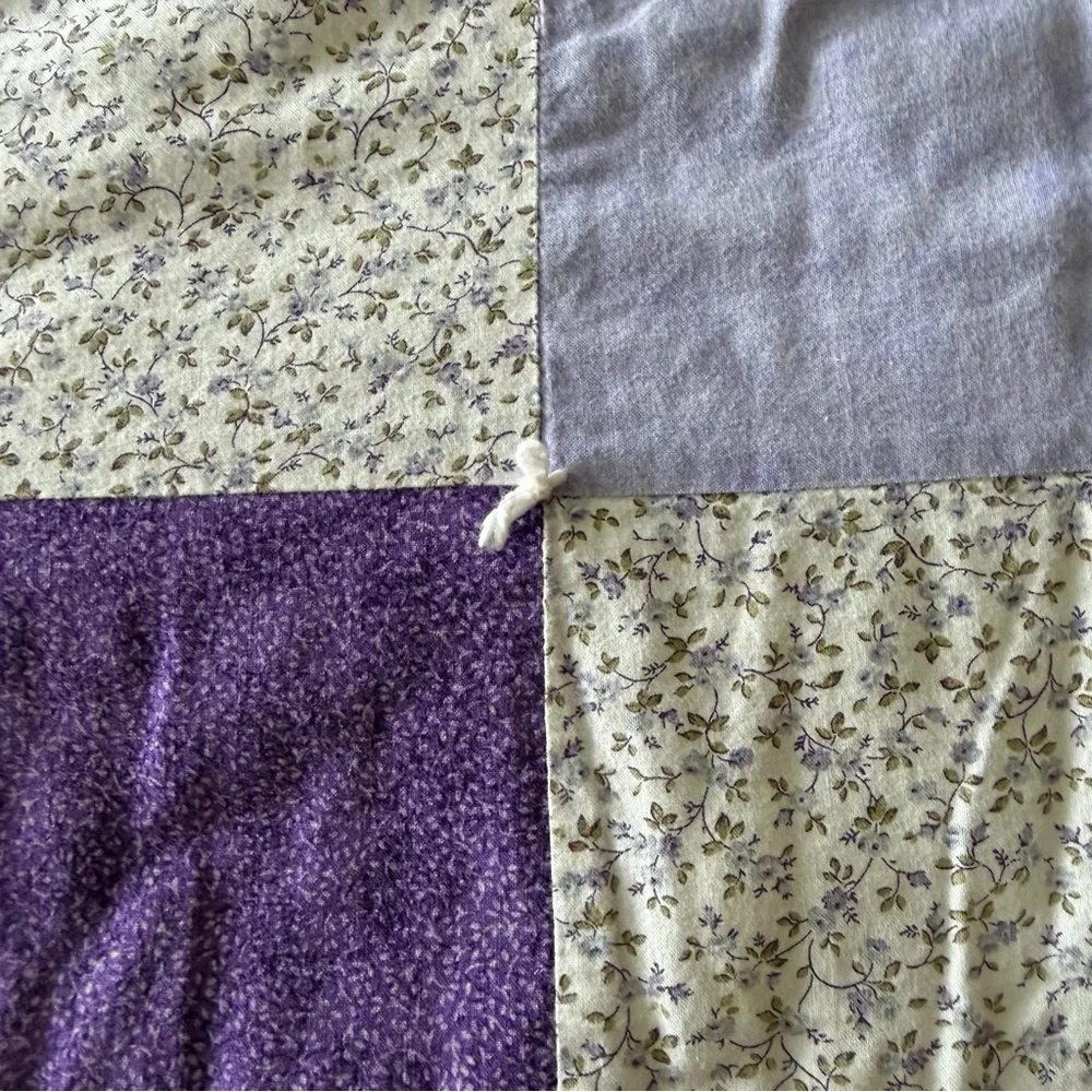 Vintage Patchwork Quilt – Purple & Lavender Floral – Hand-Tied – 57” x 57”
